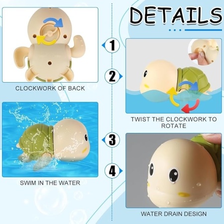 Set 4 jucarii mecanice de baie cu cheita, figurine plutitoare pentru cada, jucarii senzoriale bebelusi si copii mici, fete si baieti, varsta 0-5 ani - Img 2