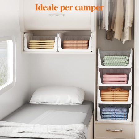 Set 5 Cutii Modulare de Depozitare cu Sertar Lifewit, Capacitate 24L per Unitate, Sistem Suprapozabil Anti-Cădere, Organizator Haine și Dressing, Alb - Img 2