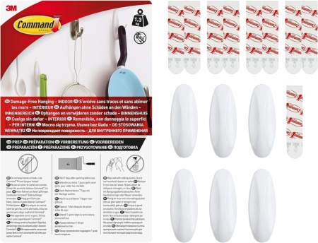 Set 6 Cârlige Adezive Decorative Medium Command 3M, Culoare Alb, Capacitate Susținere 1.3 kg / cârlig (Total 9 Benzi adezive incluse), Montare Fără Găurire - Img 4