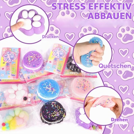 Set 8 Jucării Anti-Stres Mochi Squishy (4 Biscuiți și 4 Lăbuțe de Pisică), Jucării Senzoriale Kawaii pentru Relaxare și Cadouri, Material Flexibil și Plăcut la Atingere - Img 7