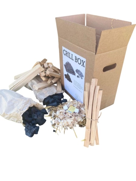 Set aprindere gratar, Grill Box, 4 kg lemn fag si cires , 1kg mangal din lemn de esenta tare
