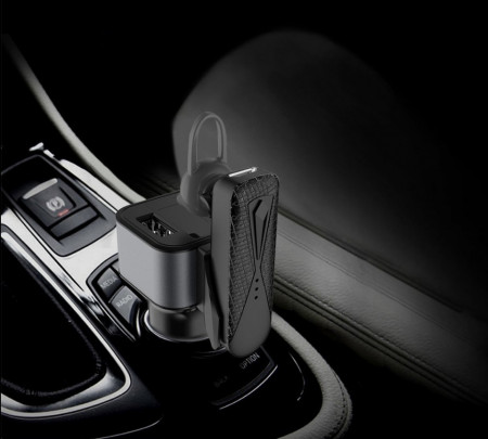 Set auto Dudao 2x încărcător USB 3.4A + casca Bluetooth , negru (R10) - Img 3