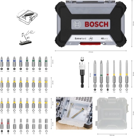 Set de burghie Bosch 40 buc Pick and Click, biti de surubelnita extra dur, cu suport universal - Img 2
