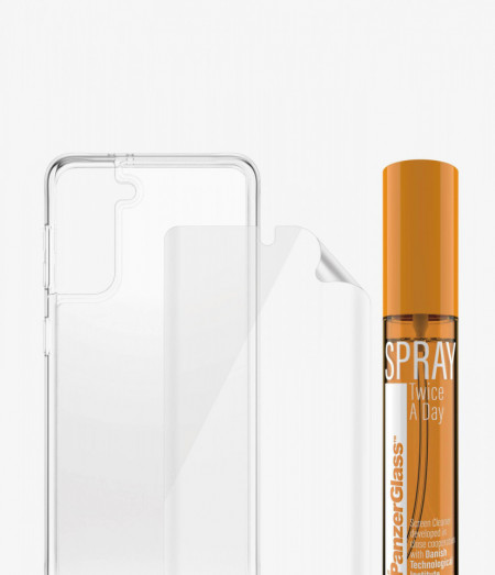 Set Folie+Husa Silicon Slim Panzer pentru Samsung Galaxy S21 Plus Transparent - Img 6