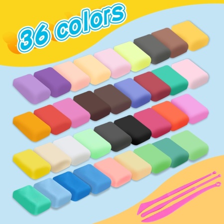 Set Plastilină Spumă Ușoară 36 Culori cu Uscare la Aer, Argilă Polimerică Magică pentru Copii 3-12 Ani, Netoxică, Moale și Nelipicioasă, Cadou Creativ DIY pentru Băieți și Fete - Img 7