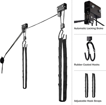 Sistem de Ridicare și Depozitare pe Tavan Rad Sportz Kayak Hoist, Suport Tip Scripete pentru Caiac, Canoe, Scări și Cutii Portbagaj, Capacitate 57 kg (125 lbs), Mecanism de Blocare Automată, pentru Garaj și Înălțimi până la 3.65 m - Img 5