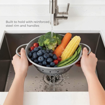 Strecurătoare Pliabilă din Silicon Alimentar Typec Home de 1.9L cu Mâner Metalic Ranforsat, Rezistentă Termic , Pliere la 1.5 cm, Scurgere Rapidă, pentru Paste, Fructe, Legume - Img 4