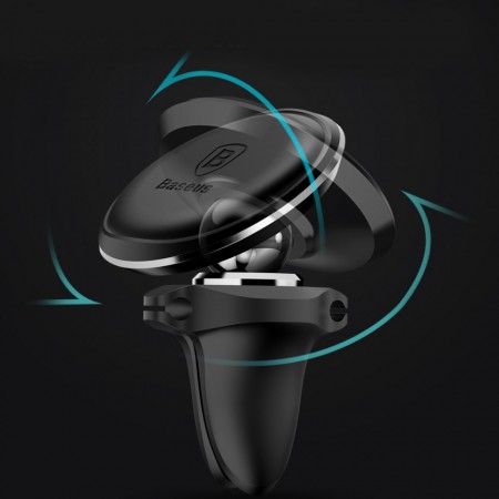 Suport auto magnetic rotatie 360 grade cu suport 2 cabluri si 2 placute cu adeziv pentru telefon incluse , Baseus , negru - Img 3