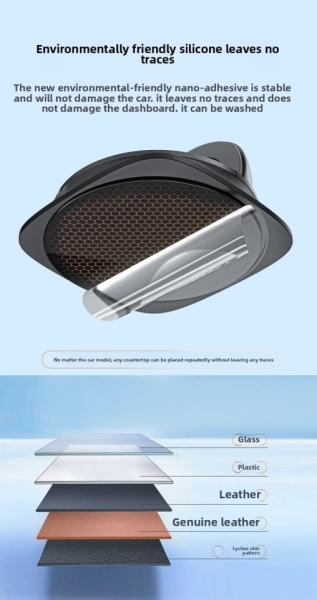 Suport Auto pentru Telefon Rotativ la 360° pe Bord, Montare cu Nano-Gel Anti-Alunecare Fără Blocarea Grilei de Ventilație, Operare cu o Singură Mână, Compatibil Universal cu Smartphone-uri 4–7 Inch, Negru (Black) - Img 3