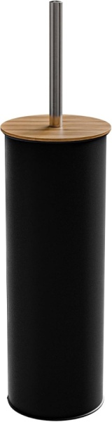 Suport cu Perie de Toaletă AMIG Naturline Ø 9.5 x 38 cm, Oțel Inoxidabil și Detalii din Lemn de Bambus Natural, Design Modern Minimalist, Negru Mat - Img 5