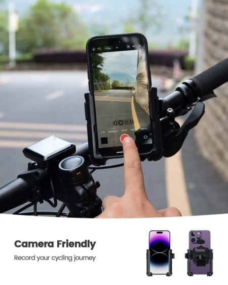 Suport Telefon Bicicletă și Motocicletă Lamicall Camera-Friendly, Clemă Reglabilă Ghidon 15–40 mm, Compatibil Telefoane 4.7–7.0 Inch (Grosime până la 15 mm), Design fără Blocare Cameră Foto, pentru Bicicletă - Img 4