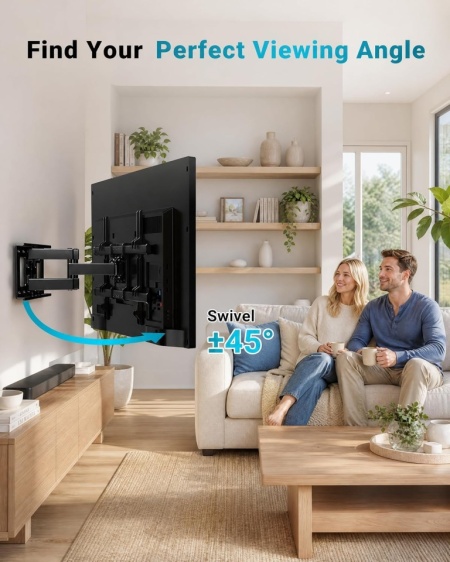 Suport TV de Perete Full Motion Typec Home pentru Televizoare de 37-85 Inch, Braț Dublu Heavy Duty, Rotire și Înclinare (Până la 60 kg / 132 lbs) - Img 4