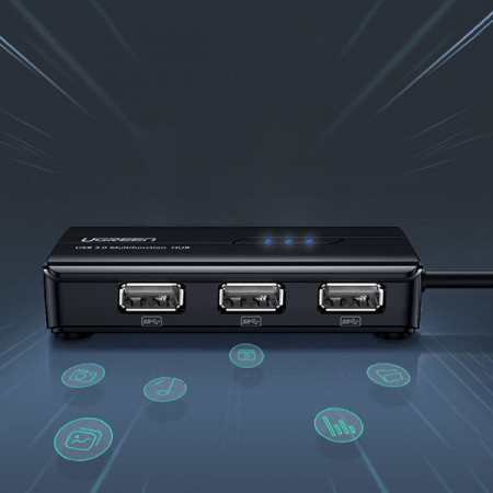 Adaptor de retea Ugreen 20264 RJ45 / USB-A 10/100Mbps HUB 3x USB-A 2.0 - negru - Img 2