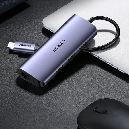 Adaptor multifunctional Ugreen HUB USB Tip C - 3 x USB / Ethernet RJ-45 / micro USB gri (CM252) - Img 3