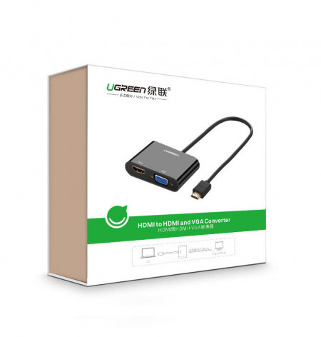 Adaptor Ugreen mini HDMI (male) - VGA (female) / HDMI (female) + mini jack 3,5mm (female) black (CM101) - Img 2