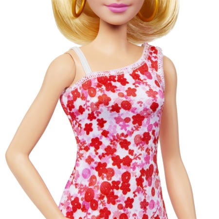 BARBIE PAPUSA BARBIE FASHIONISTA BLONDA CU PARUL PRINS IN COADA SI ROCHIE CU FLORICELE - Img 3
