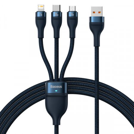 Baseus Flash Series Ⅱ Cablu de date de incarcare rapida 3 in 1 USB la M+L+C 100W 1,2 m albastru