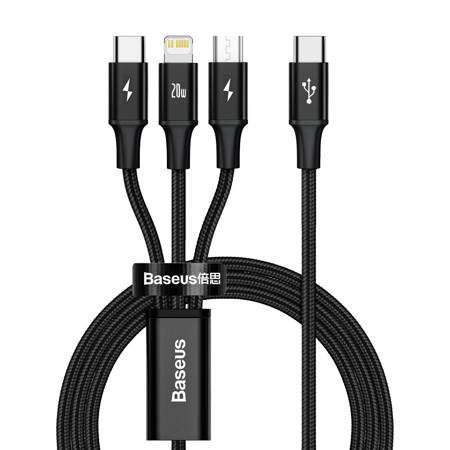 Cablu 3-in-1 Baseus Rapid Series USB-C pentru M+L+T 20W 1,5m Negru