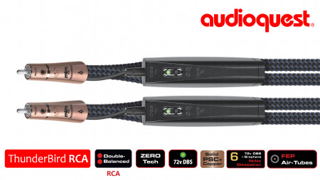 Cablu audio 2RCA - 2RCA AudioQuest Thunderbird, 0.75m, Level 6 noise Dissipation with Graphene, Solid PSC+, DBS X