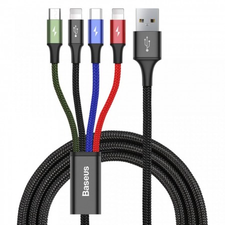 Cablu de date 4 in 1 , Baseus 2x Lightning / USB Type C / micro USB , 3.5A , 1.2M , negru