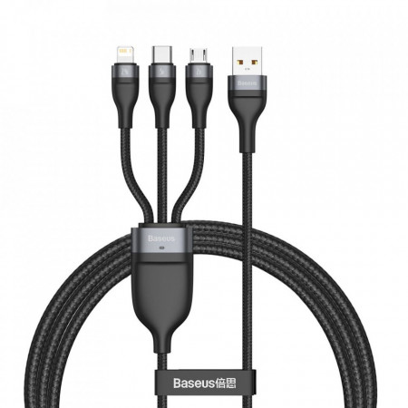 Cablu de date Baseus 3in1 USB - Lightning / USB Typ C / micro USB 1,2 m 5 A 480 Mbps 40 W black and gray (CA1T3-G1)