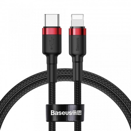 Cablu de date si incarcare Baseus Cafule USB Type C PD / Lightning 18W QC3.0 1m black-red (CATLKLF-G1)