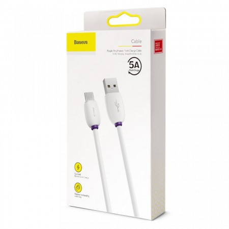 Cablu de date si incarcare , Baseus Purple Ring HW Quick Charger Usb la USB Type C 40W 1m Alb - Img 5
