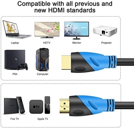Cablu HDMI 2.0 4K/60Hz de 10 Metri (Viteză 18Gbps), Conectori Platiți cu Aur, Suport Ethernet, ARC și Video 3D, Compatibil PlayStation, PC, HDTV - Img 5