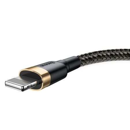 Cablu Lightning pentru iPhone, QC3.0 , 2.4A , 1M, BASEUS Cafule Durable Nylon, negru+auriu - Img 2
