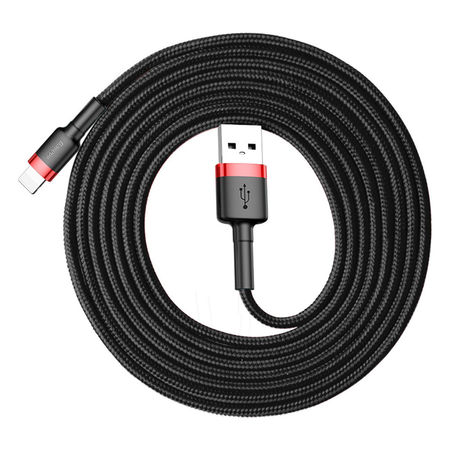 Cablu Lightning pentru iPhone, QC3.0 , 2.4A , 2M, BASEUS Cafule Durable Nylon, negru+rosu - Img 4
