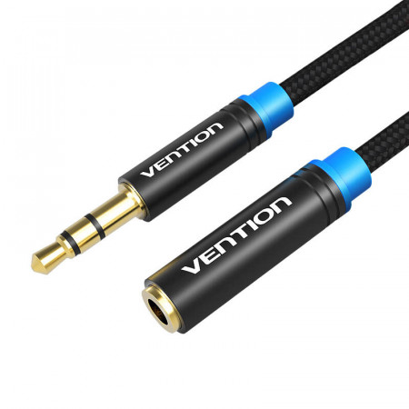 Cablu prelungitor audio impletit din bumbac de 3,5 mm 1,5 m Vention VAB-B06-B150-M negru