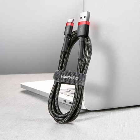 Cablu Type C , QC3.0 , 2.4A , 1M, BASEUS Cafule Durable Nylon, negru+rosu - Img 7