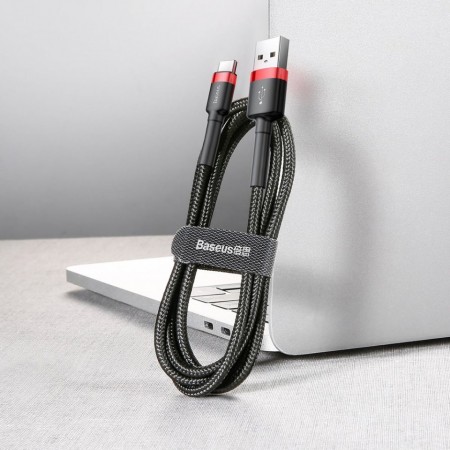 Cablu Type C , QC3.0 , 2.4A , 2M, BASEUS Cafule Durable Nylon, negru+rosu - Img 7