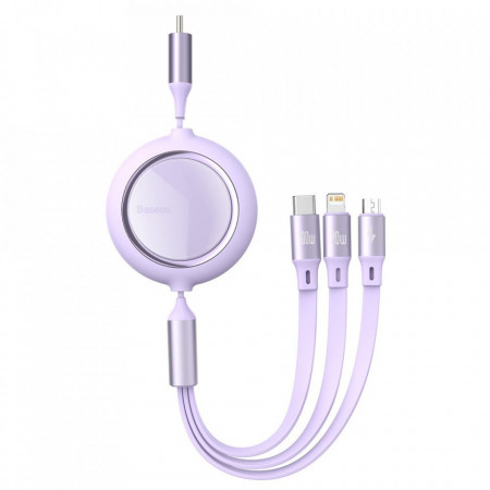 Cablu universal retractabil Baseus Bright Mirror 3in1 USB Type C - micro USB / USB Typ C / Lightning Power Delivery 100W 1,2m violet