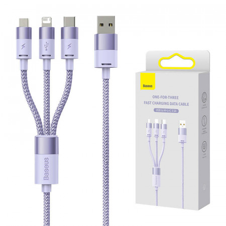 Cablu USB 3 în 1 Seria Baseus StarSpeed, USB-C + Micro + Lightning 3,5A, 1,2 m (Violet)