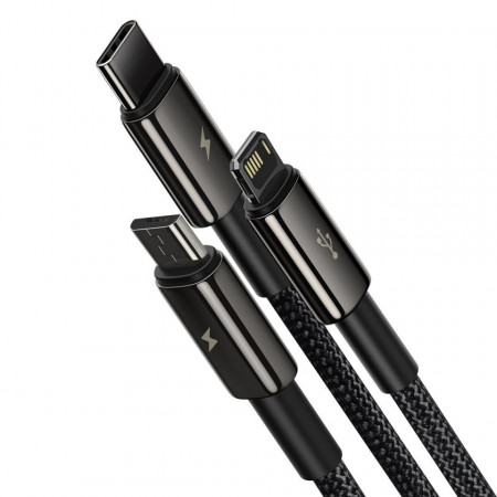 Cablu USB 3in1 Baseus Tungsten Gold, USB la micro USB / USB-C / Lightning, 3,5A, 1,5m (negru) - Img 2