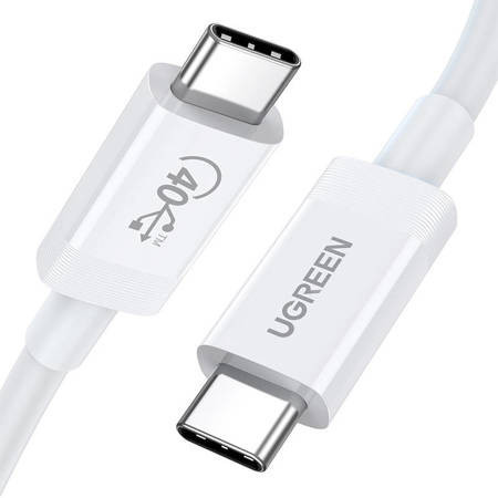 Cablu USB-C la USB-C UGREEN USB4, 40 Gbps, 0,8 m (alb)