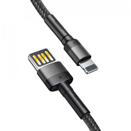 Cablu USB Lightning (reversibil) Baseus Cafule 2.4A 1m (gri-negru) - Img 2