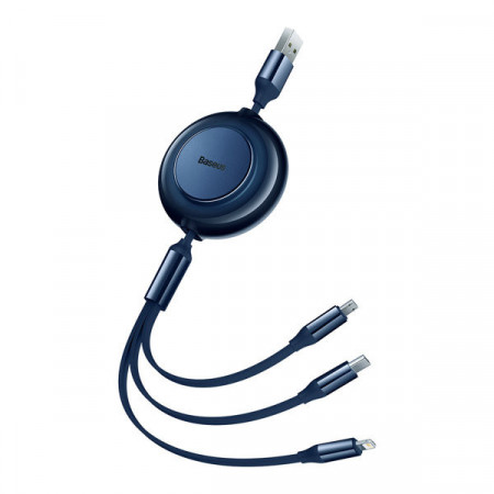 Cablu USB tip A Baseus Bright Mirror 2 3in1 - micro USB + Lightning + USB tip C 3.5A 1.1m albastru (CAMJ010001)