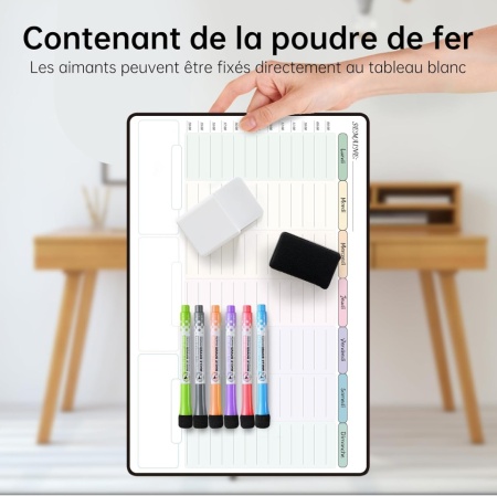Calendar / Planificator Săptămânal Adeziv pentru Perete Tableau Blanc, Limba Franceză, Dimensiune 42 x 28 cm, cu Accesorii Incluse - Img 6