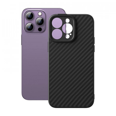 Carcasa magnetica Baseus Synthetic Fiber Series pentru iPhone 14 Pro (negru)+ sticla securizata + kit de curatare - Img 3