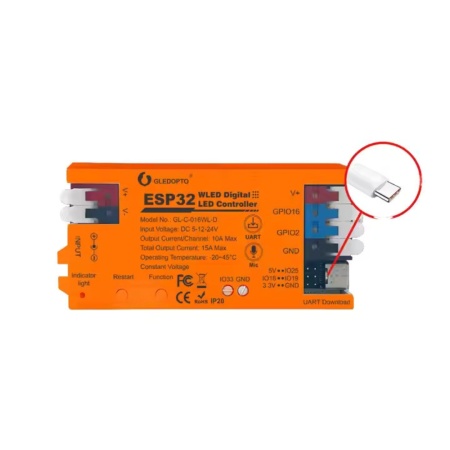Controler pentru bandă luminoasă Gledopto GL-C-016WL-D WLED RGBIC, cu microfon și mod DIY (port USB-C) - Img 2