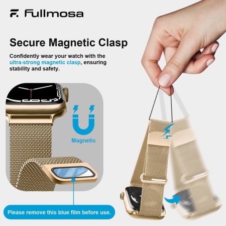 Curea Metalică Milaneză din Oțel Inoxidabil Fullmosa Compatibilă cu Apple Watch 38mm / 40mm / 41mm / 42mm (Seriile 10/11/12), Închidere Magnetică Reglabilă, Margini Lustruite, pentru Femei și Bărbați, Rose Gold - Img 3
