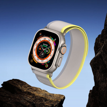 Curea sport Velcro pentru Apple Watch 8 / 7 / 6 / SE / 5 / 4 / 3 / 2 / 1 (38, 40, 41 mm) Curea Dux Ducis Versiune YJ - Galben-Bej - Img 5
