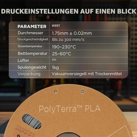 Filament Polymaker PolyTerra PLA Fossil Grey – 1.75 mm – 1 kg - Img 6