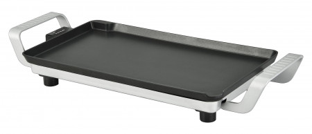 Gratar electric FRAM FEG-F2500SL, 2500W, placa fixa turnata, invelis antiaderent, placa 52 X 26 cm, temperatura ajustabila, maner rece, maner din aluminiu turnat, Negru/Argintiu
