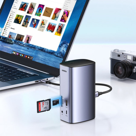HUB multifunctional Ugreen 12 in 1 USB C USB HDMI DP RJ45 AUX SD TF gri (CM555) - Img 3