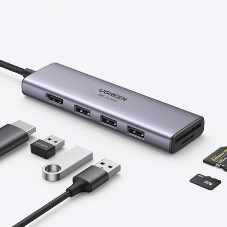 HUB multifunctional Ugreen USB tip C - 3x USB 3.2 Gen 1 / HDMI 4K 60Hz / cititor de carduri SD și TF gri (60383 CM511) - Img 7
