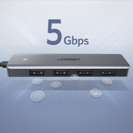 Hub Type C + micro USB pentru putere extra, UGREEN USB 3.0, 4 porturi, gri - Img 2