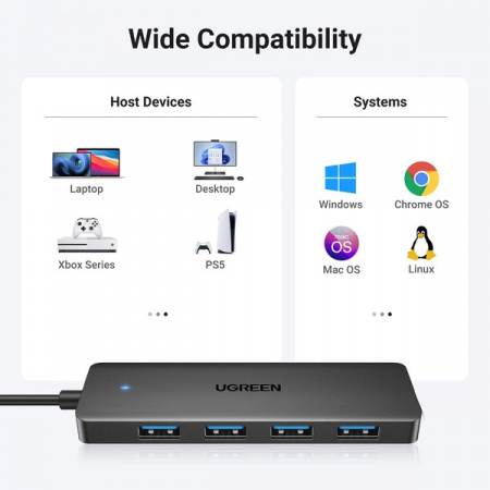 HUB Ugreen CM219 cu 4 porturi USB-A 3.0 și cablu USB-A 3.0 - negru - Img 4